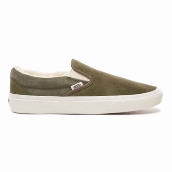 Damske Slip On Tenisky Vans Suede and Sherpa Classic Nachový/Olivovo Zelená VA82DXQAR